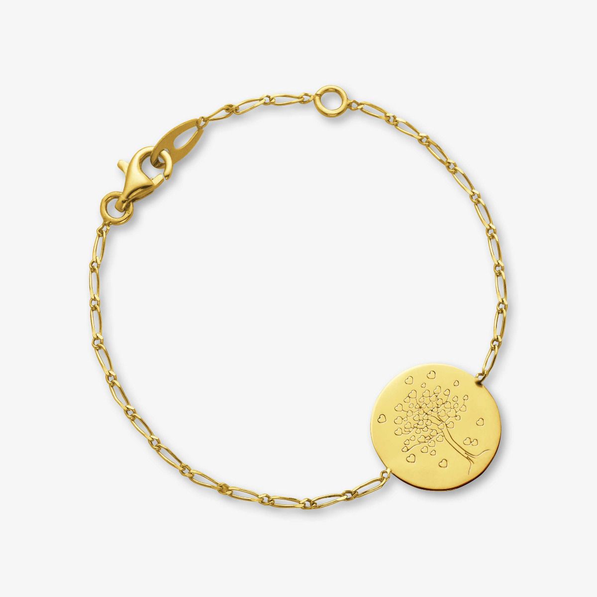 Bracelet médaille arbre aux cœurs en Or jaune 18 carats - 14 cm