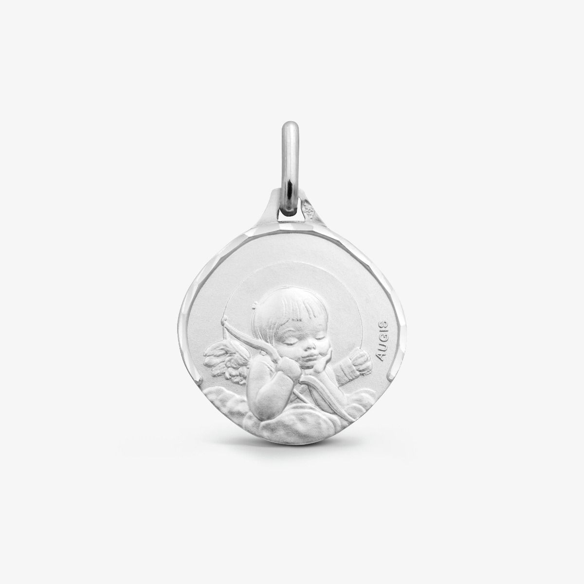 Médaille Ange à l'arc Or Blanc 18 carats - 15 mm