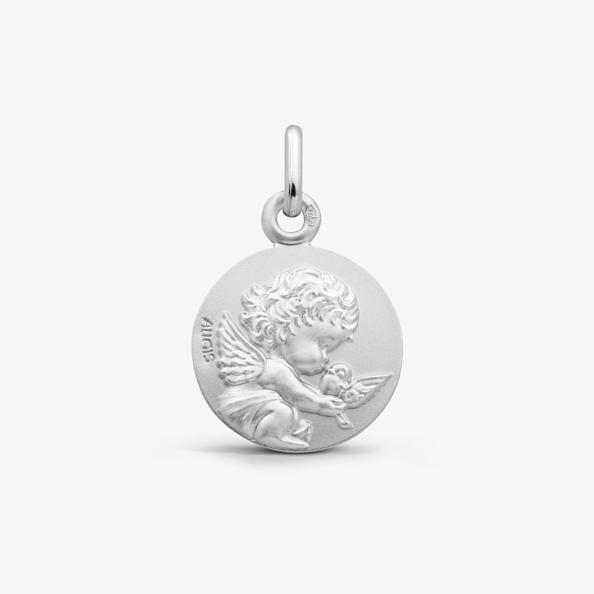 Médaille Ange à la Colombe - Les Loupiots Or Blanc 18 carats - 14 mm