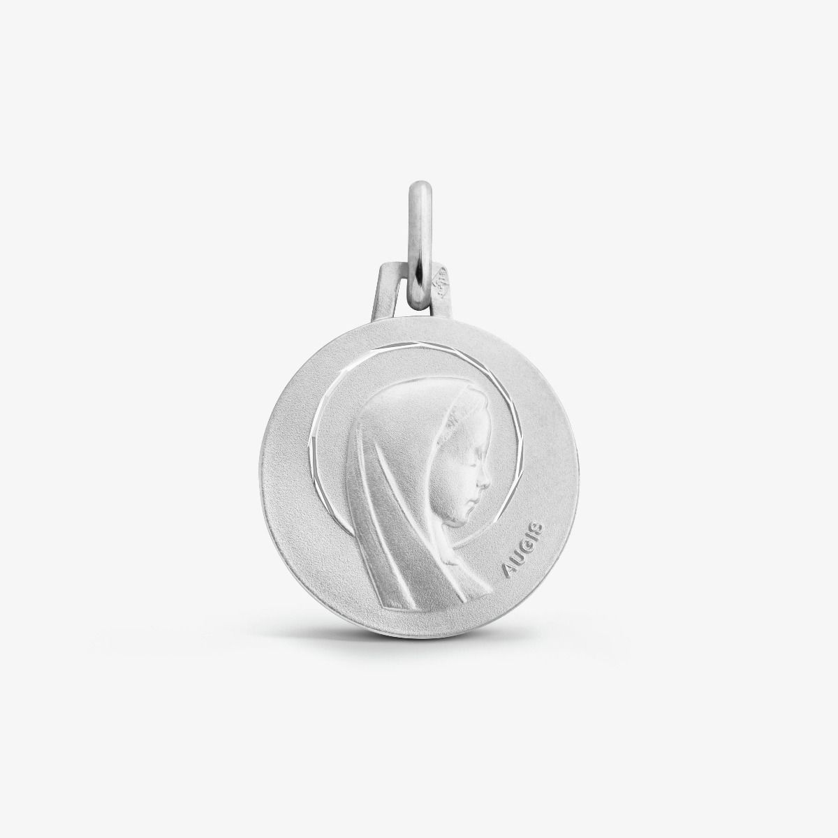 Médaille ronde Vierge Auréolée Or Blanc 18 carats - 16 mm