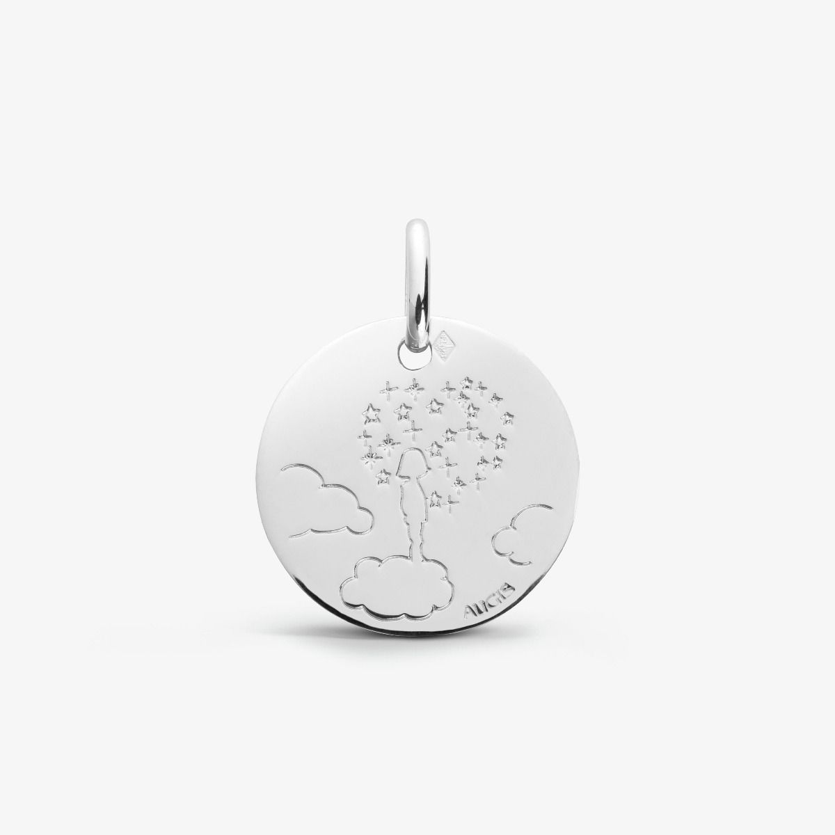 Médaille enfant la tête dans les nuages en Or blanc 18 carats - 16 mm