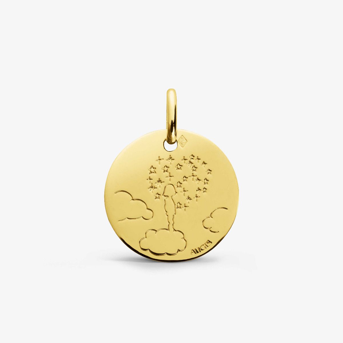 Médaille Enfant la tête dans les nuages Or Jaune 18 carats - 16 mm