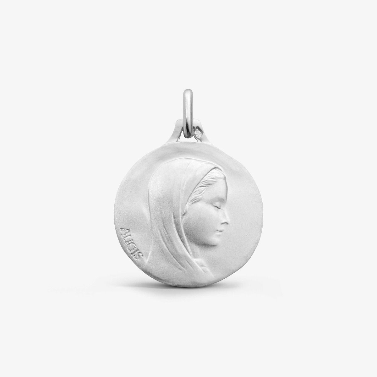 Médaille Vierge au Voile Or Blanc 18 carats - 18 mm