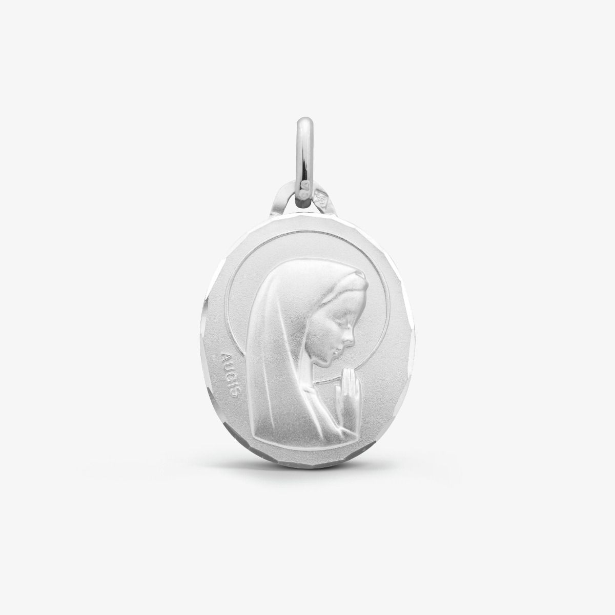 Médaille Vierge Priante Or Blanc 18 carats - 18 mm